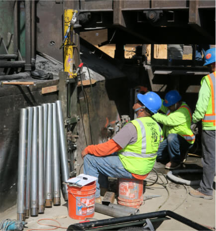 Pile sections prepared beneath foundry machinery